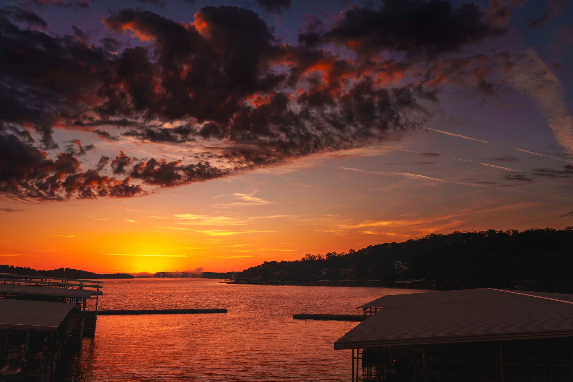 Sunrise over the marina at the Lake of the Ozarks